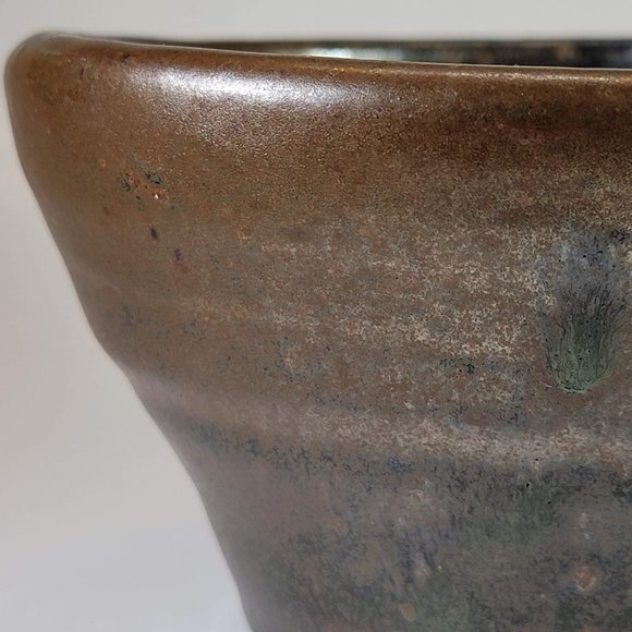 Handmade Pottery Bowl Brown with Green Accent Stoneware - Picture 2 of 7